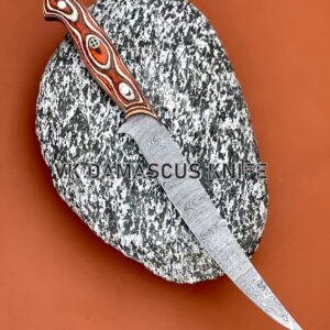 Damascus Boning Knife Fillet Knife 13" Handmade Thin Sharp Progessional Chef Kitchen Knives with Leather Sheath Wood Handle vk5524