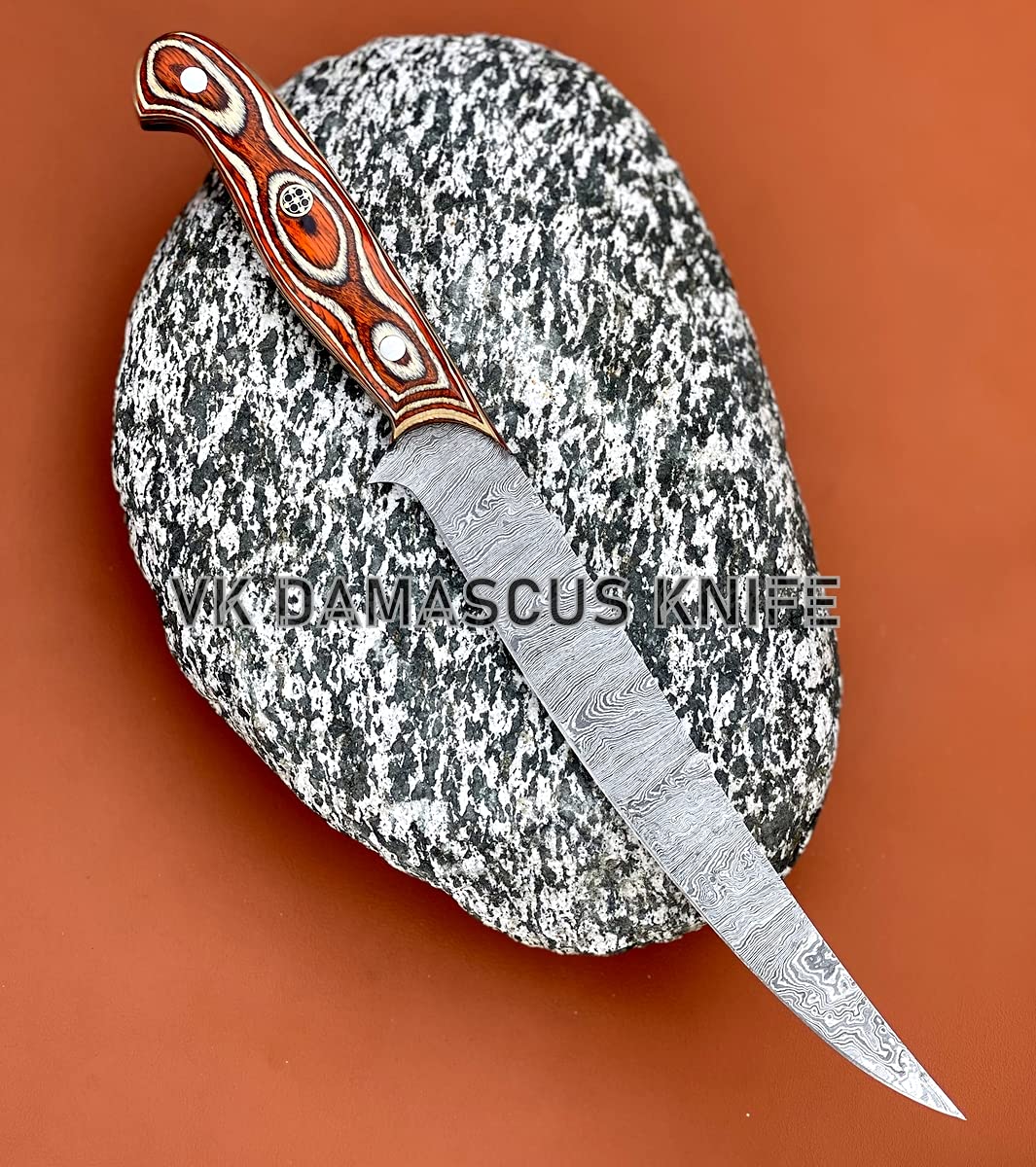 Damascus Boning Knife Fillet Knife 13" Handmade Thin Sharp Progessional Chef Kitchen Knives with Leather Sheath Wood Handle vk5524