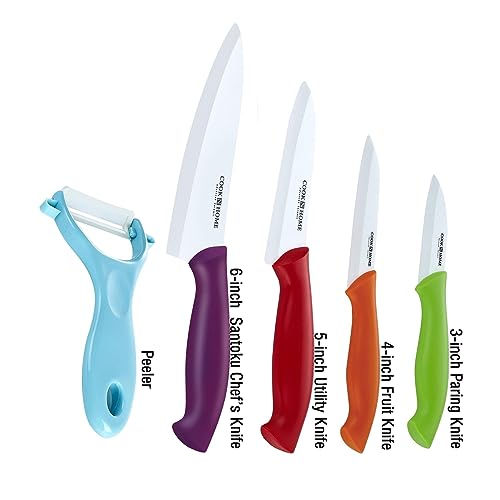 Cook N Home 9-Piece Ceramic Knife Set with Sheaths, Multicolor