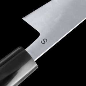 MASAMOTO SW Japanese Gyuto Chef's Knife with Sheath 8.2" (210mm) Made in JAPAN, Professional Kitchen Chef Knife, Ultra Sharp Swedish Stainless Steel Blade, Wood Wa Handle, Black Ferrule