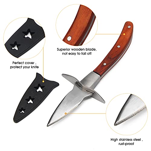 Set of 2 Oyster Shucking Knives, Shucker Kit Seafood Opener with Knife Cut Resistant Glove 5-level Protection Food Grade