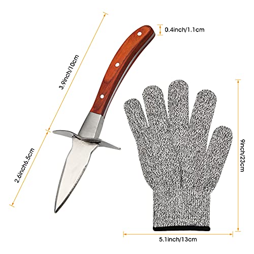 Set of 2 Oyster Shucking Knives, Shucker Kit Seafood Opener with Knife Cut Resistant Glove 5-level Protection Food Grade