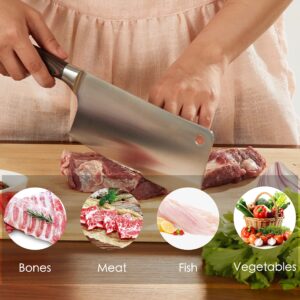 Lilymeche Concept Meat Cleaver Knife(7 Inch-7CR17MOV) Stainless Steel Professional Butcher Knife, Ergonomic Pakkawood Handle Heavy Duty Blade with 7" Knife Sharpener