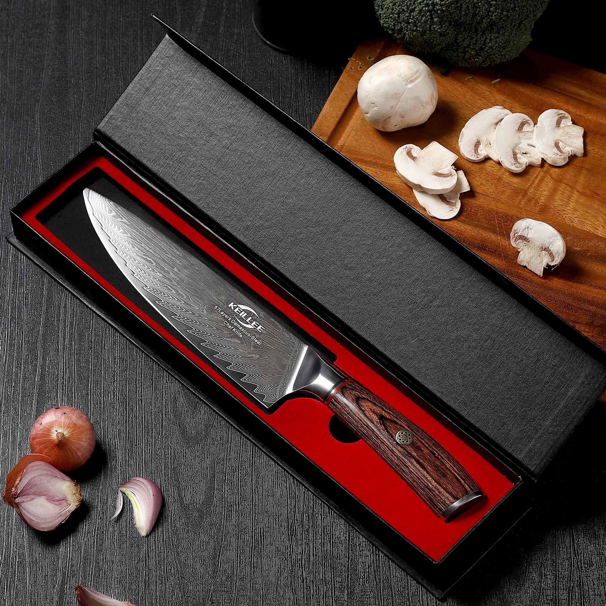 KEILLEE Premium 8-Inch Damascus Steel Chef Knife with Anti-Stick VG10 Blade and Ergonomic Handle