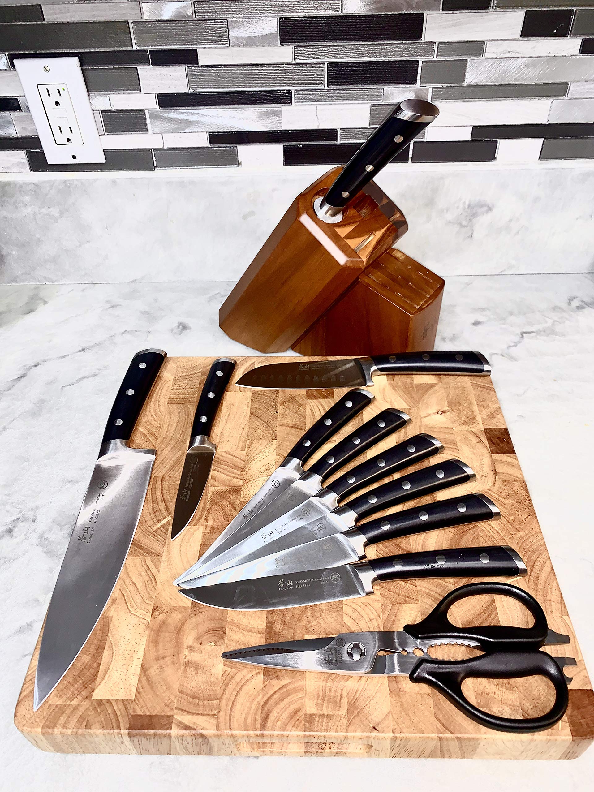 Cangshan S Series 1023961 German Steel Forged 12-Piece Knife Block Set, Acacia