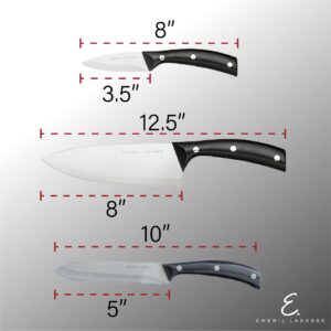 Emeril Lagasse 3-Piece Stamped Kitchen Knife Set - 8” Chef Knife, 5” Serrated Utility Knife, & 3.5” Paring Knife - Effortlessly Slice Fruits & Meats