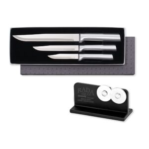 rada housewarming knife gift set – 3 piece stainless steel knives with knife sharpener