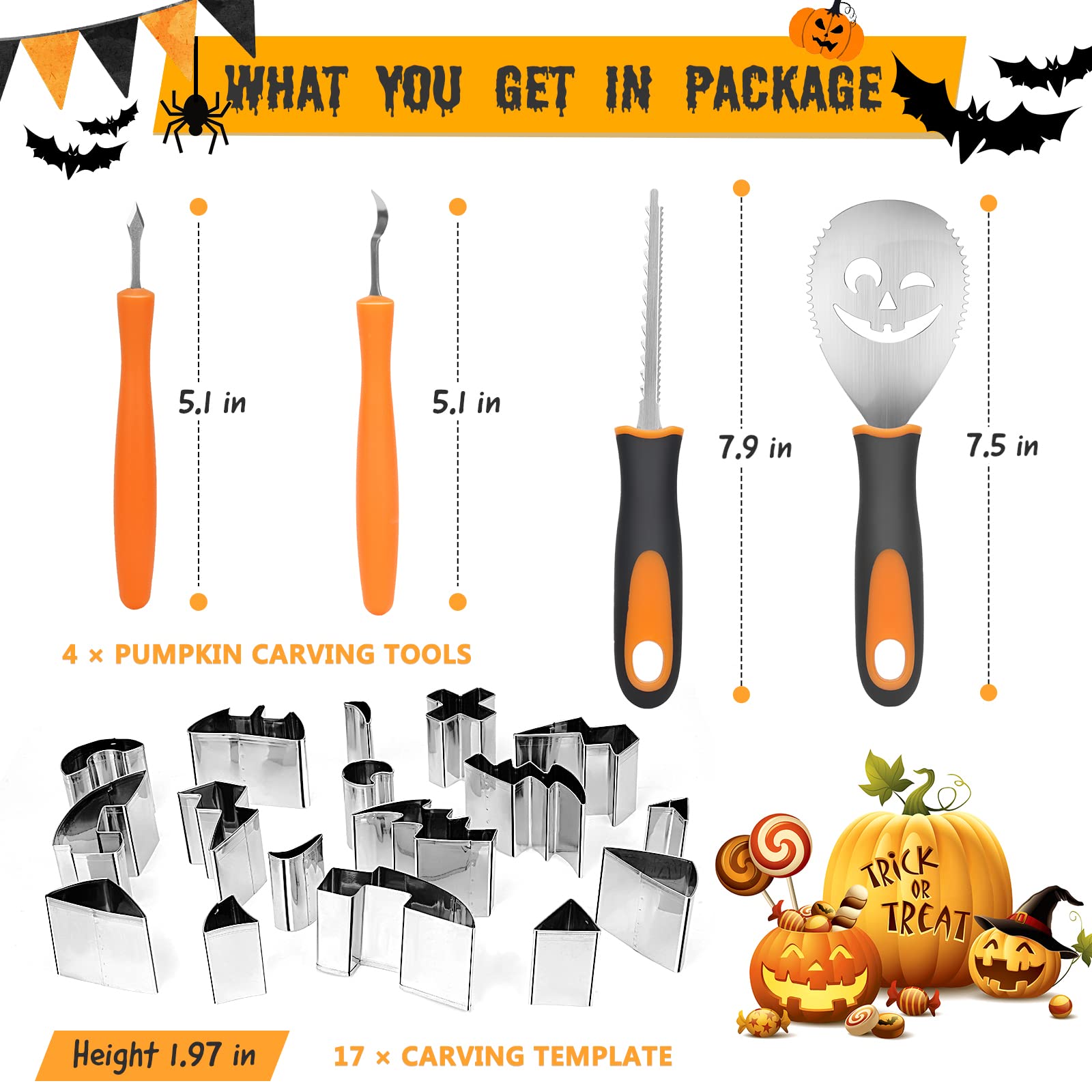 Luxital Halloween Pumpkin Carving Kit For Kids, New 21Pcs Pumpkin Carving Tools Set, Professional Pumpkin Carving Cutters with Stainless Steel Safe Knife Stencils for Halloween Decoration