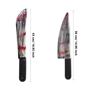 Trounistro 4 Pack Halloween Bloody Cleaver Knife Plastic Slasher Knife Bloody Butcher Knife Prop Blood Stained Fake Costume Knives Props For Halloween Decorations