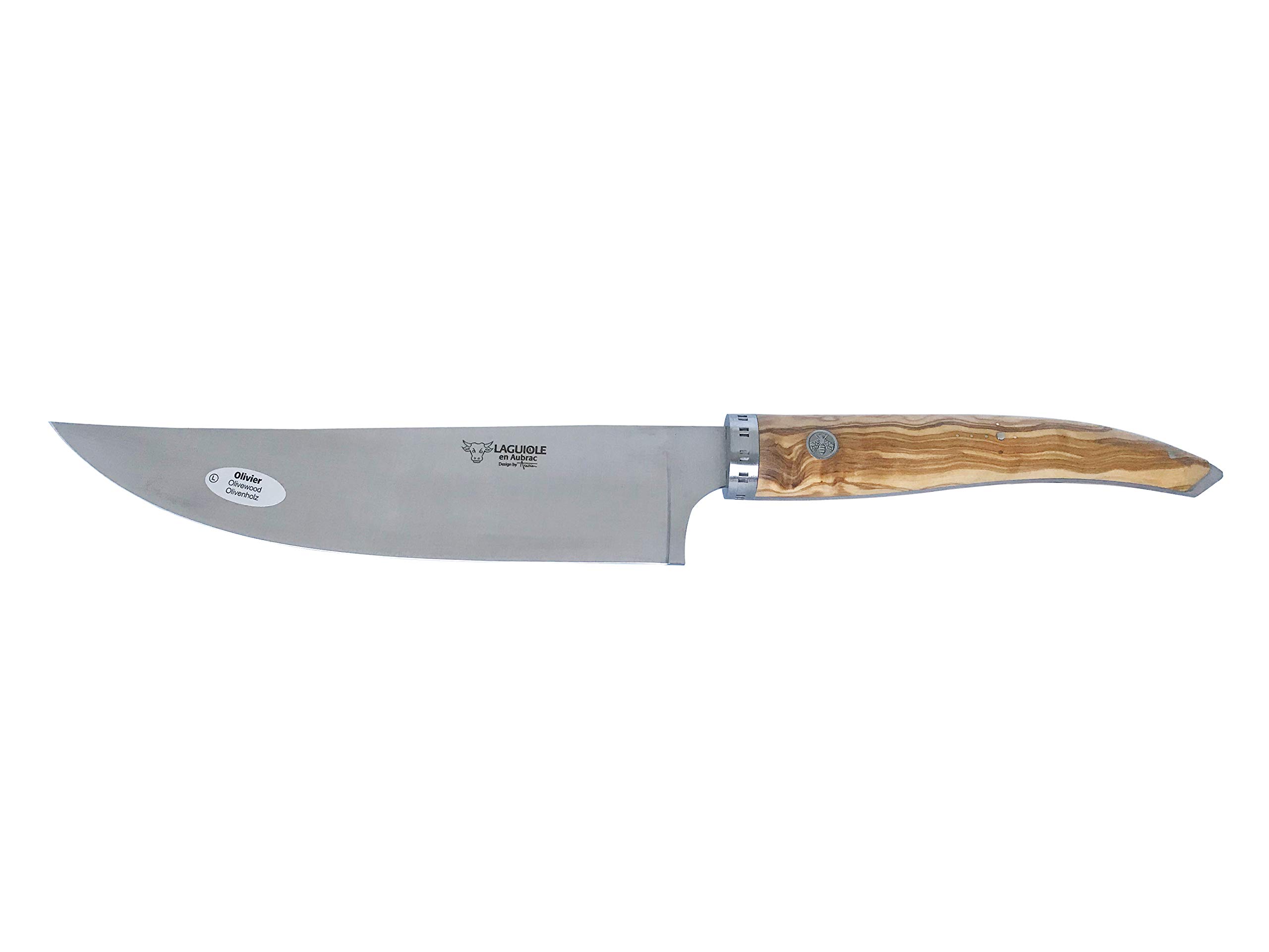 Laguiole en Aubrac Cuisine Gourmet Stainless Fully Forged Steel Made In France Cook's Chef 's Knife With Olivewood Handle, 9-in / 23cm