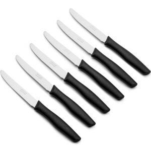 ARCOS Steak knife Set of 6 Pieces. Serrated Utility Knives Set. Ergonomic Polypropylene Handle. 4 Inch Nitrum Stainless Steel and 110 mm blade. Series Nova. Can be used effortlessly.