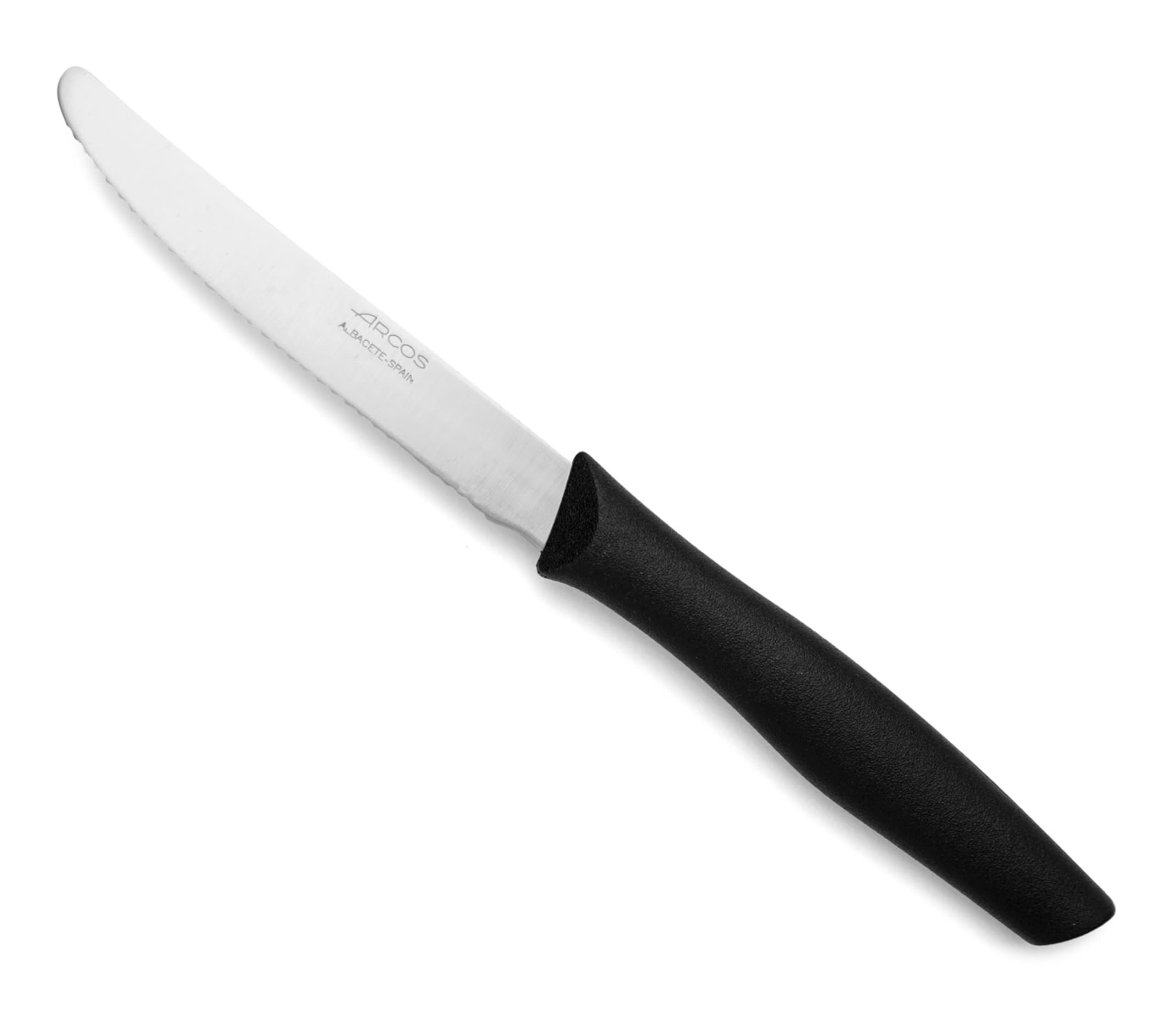 ARCOS Steak knife Set of 6 Pieces. Serrated Utility Knives Set. Ergonomic Polypropylene Handle. 4 Inch Nitrum Stainless Steel and 110 mm blade. Series Nova. Can be used effortlessly.