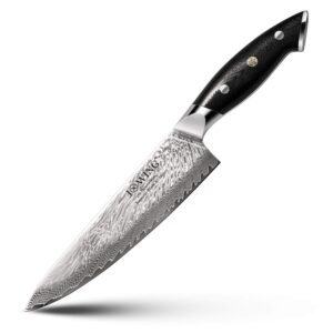 8 inch ultra sharp phoenix series damascus chef knife with g10 full tang handle, professional handmade 67 layers damascus steel vg-10 core gyutou kitchen knife