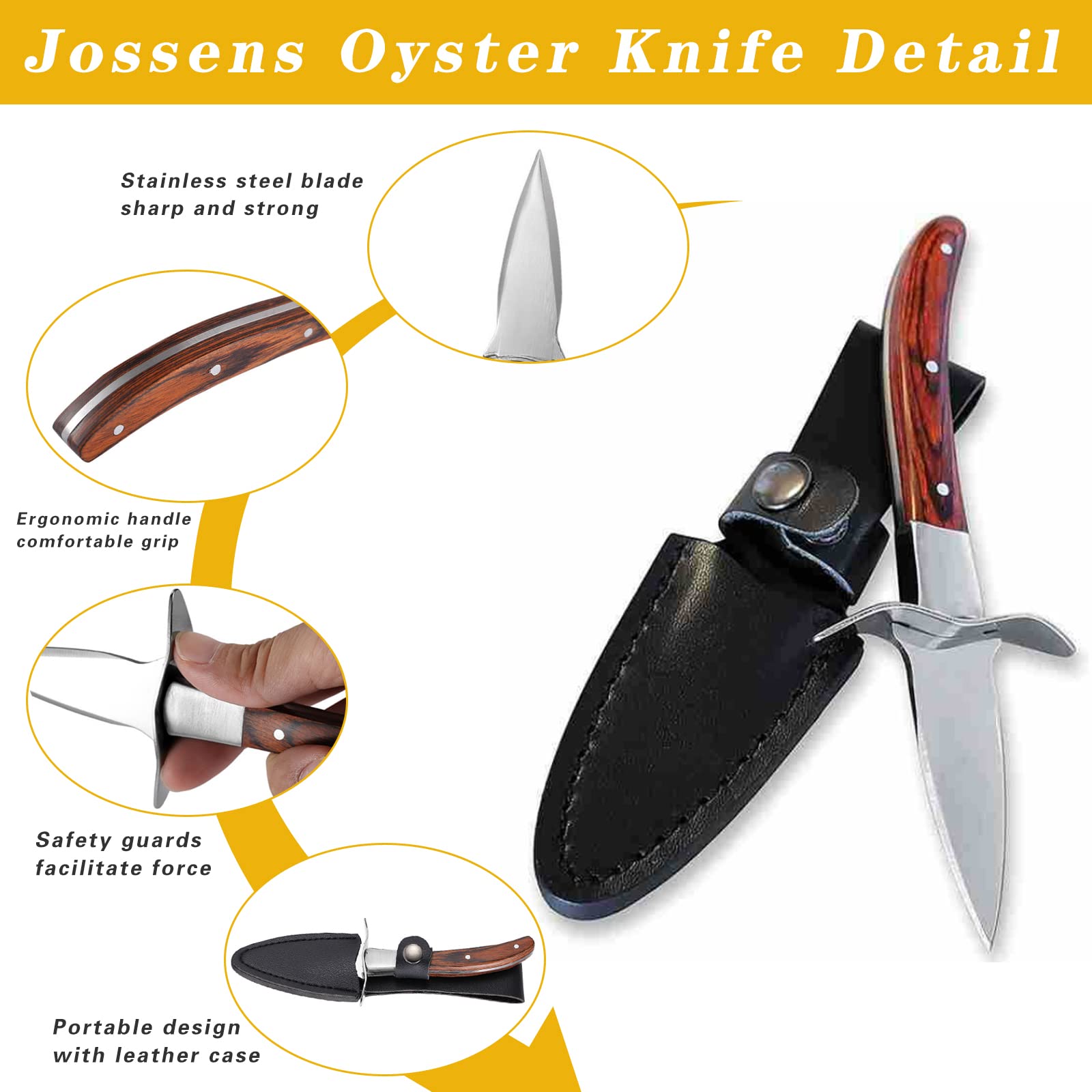 Jossens Oyster Shucking Knife,Oyster Knife,Sturdy Sharpness Oyster Shucking Kit,Oyster Knife Lemon Squeeze And Glove Set With 5-level Protection Food Grade