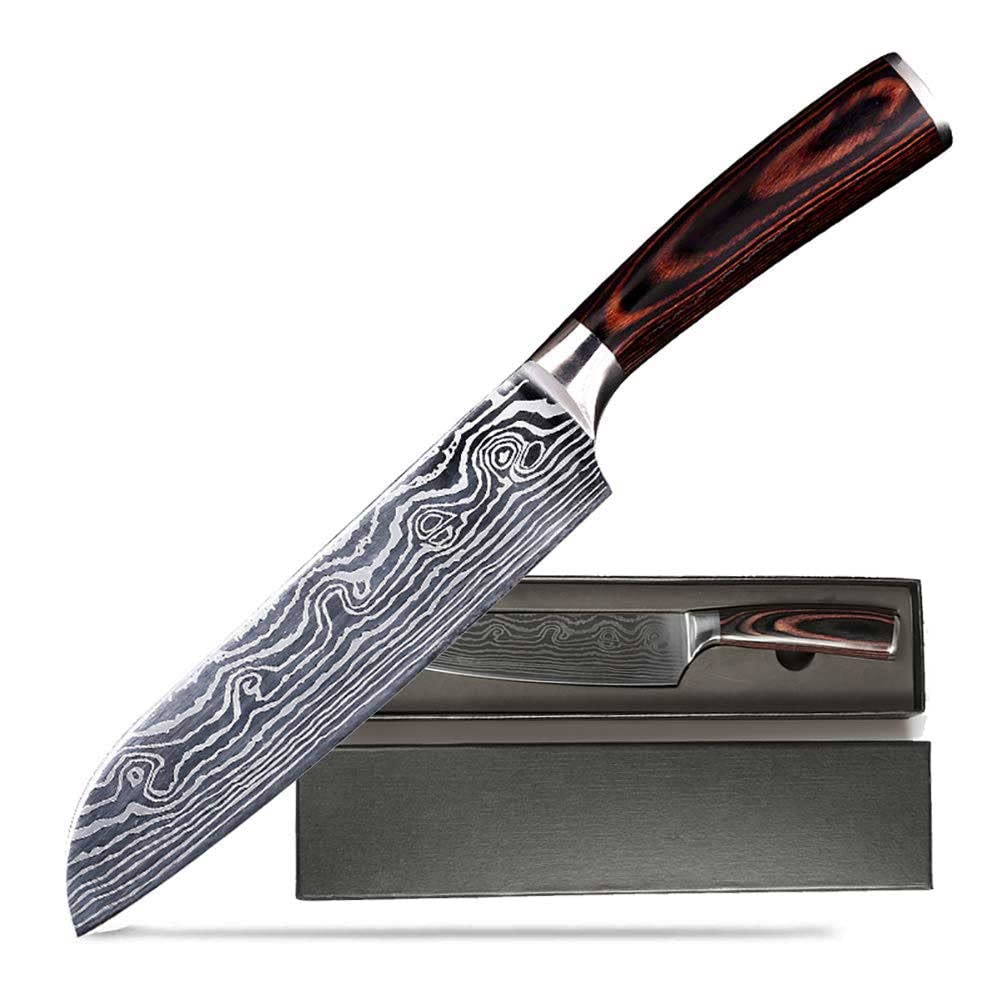 Damascus Chef Knife Set. Professional Japanese High Carbon Steel. 7Cr17mov Blade. Ergonomic comfort Woden Handle. 7 Inch