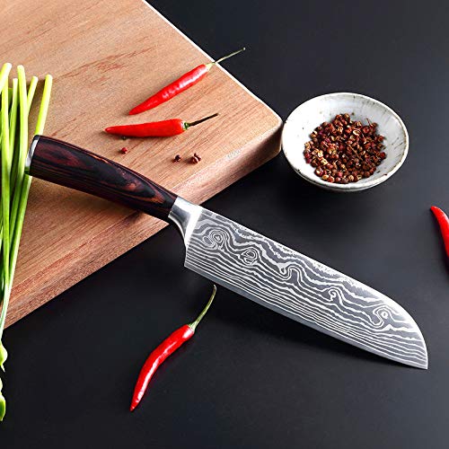 Damascus Chef Knife Set. Professional Japanese High Carbon Steel. 7Cr17mov Blade. Ergonomic comfort Woden Handle. 7 Inch