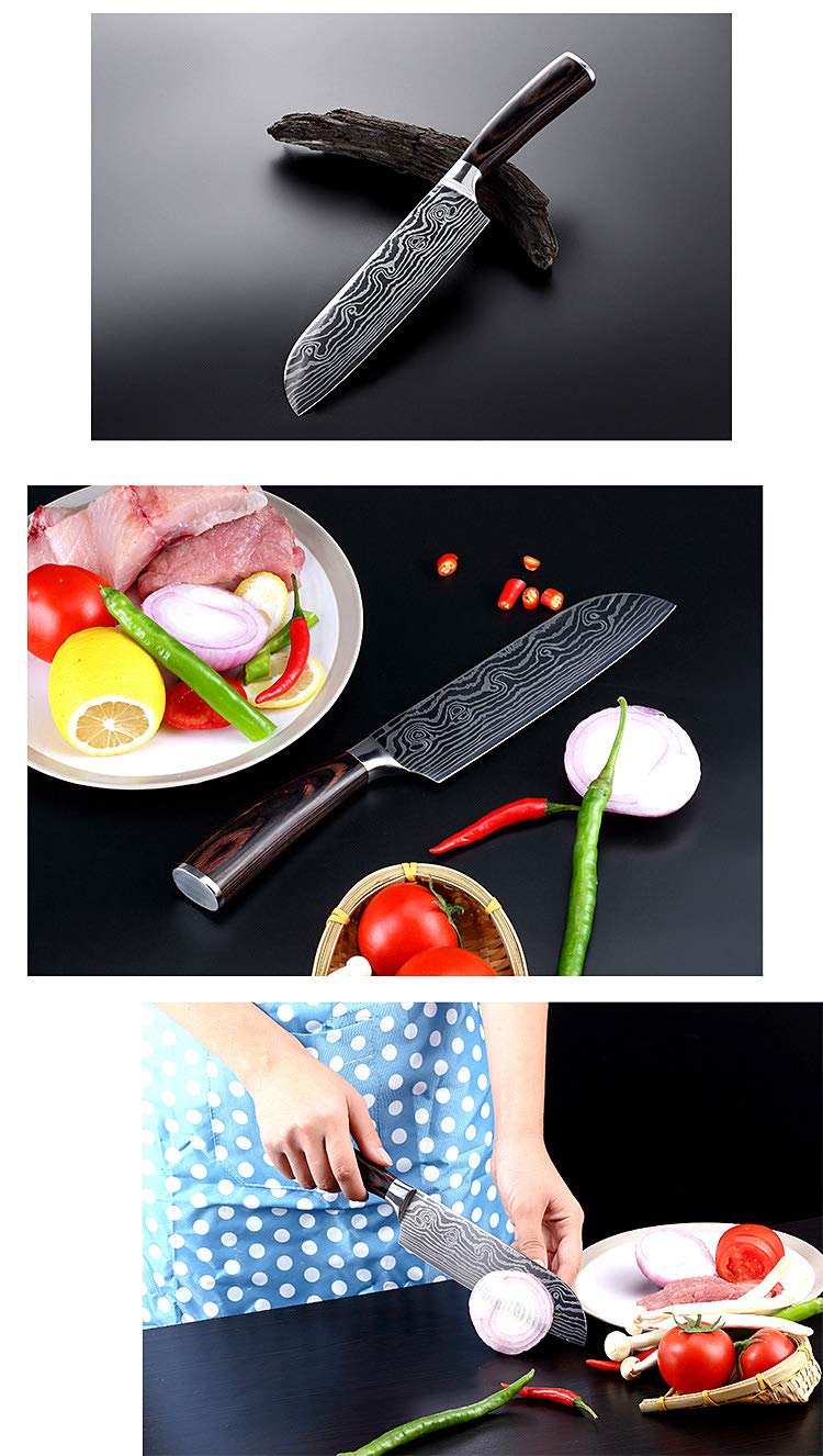 Damascus Chef Knife Set. Professional Japanese High Carbon Steel. 7Cr17mov Blade. Ergonomic comfort Woden Handle. 7 Inch