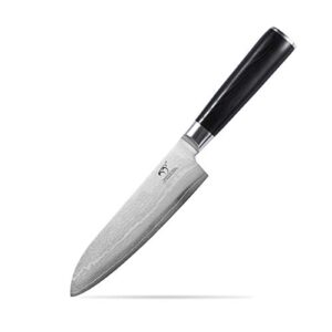 damascus santoku knife 7 inch, professional kitchen knife forged with vg10 super steel 67 layer damascus, non-slip wood ergonomic handle, razor sharp lightweight multipurpose full tang