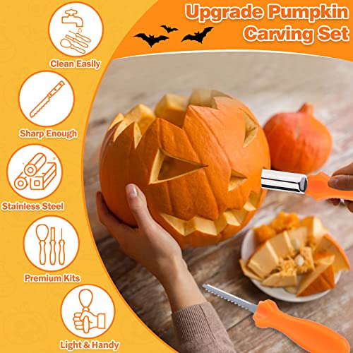 35 PCS Halloween Pumpkin Carving Kit for Kids Adults, Professional Pumpkin Cutting Supplies Knife Set Stainless Pumpkin Carving Tools Kit with Stencils & Light Up Candles DIY Halloween Decoration