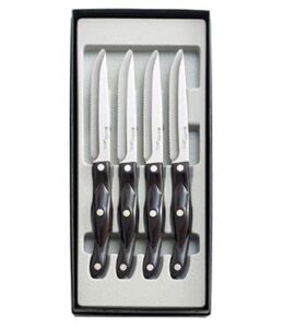 cutco #2065 set of 4 model 2159 steak knives with classic dark brown handles (often called "black")..............each in a factory-sealed plastic bag inside attractive black cutco gift box..............double-d® serrated 440a high-carbon, stainless steel