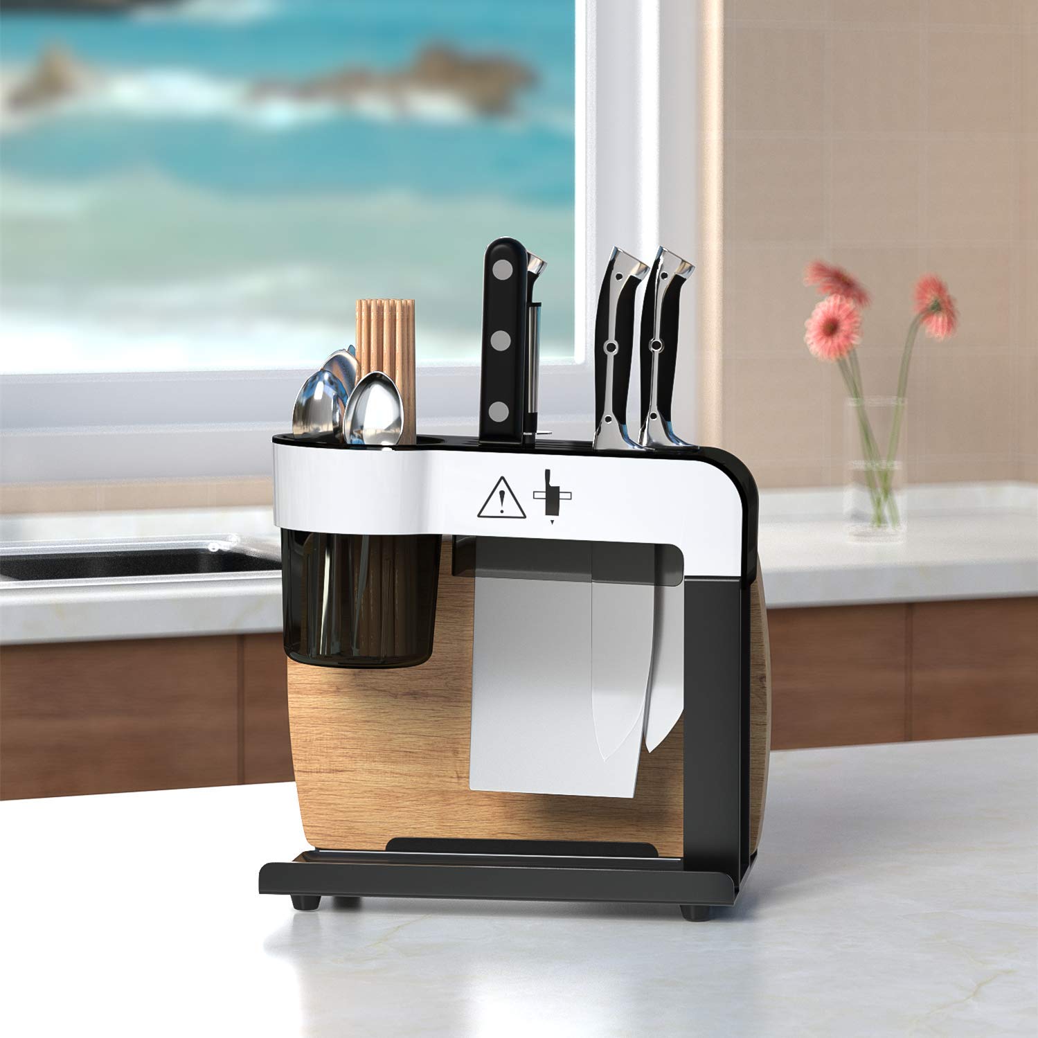 PremiumRacks Multifunctional Stainless Steel Knife Block- Utensil Holder - Cutting Board Storage - All In One Rack