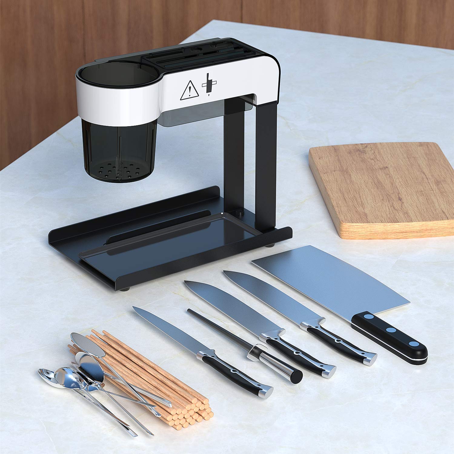 PremiumRacks Multifunctional Stainless Steel Knife Block- Utensil Holder - Cutting Board Storage - All In One Rack