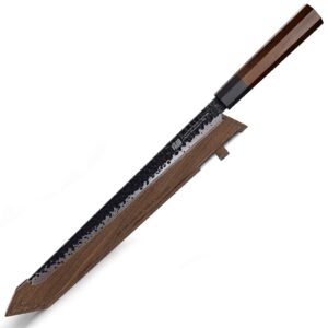 findking dynasty series 12" clad steel brisket ham knife and magnetic walnut knife edge guard