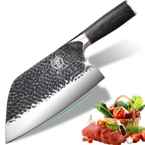 authentic serbian chefs knife - 7.5'' full tang cleaver knife - razor sharp high carbon steel - rivet pakka wood handle for kitchen fine cut