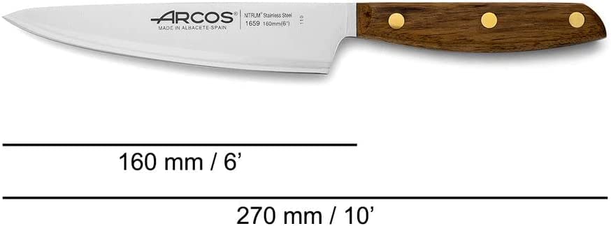 ARCOS Professional Kitchen Knife Set 3 pieces Nitrum Stainless Ste. Ovengkol Wood Handle 100% natural FSC. Series Nordika. High precision cut. Color Brown.