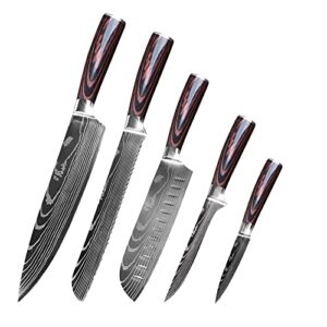 knives set for kitchen, gustrug 5pcs high carbon stainless steel kitchen knife set with ergonomic wooden handle for professional multipurpose cooking