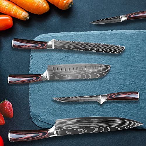 Knives Set for Kitchen, Gustrug 5PCS High Carbon Stainless Steel Kitchen Knife Set with Ergonomic Wooden Handle for Professional Multipurpose Cooking