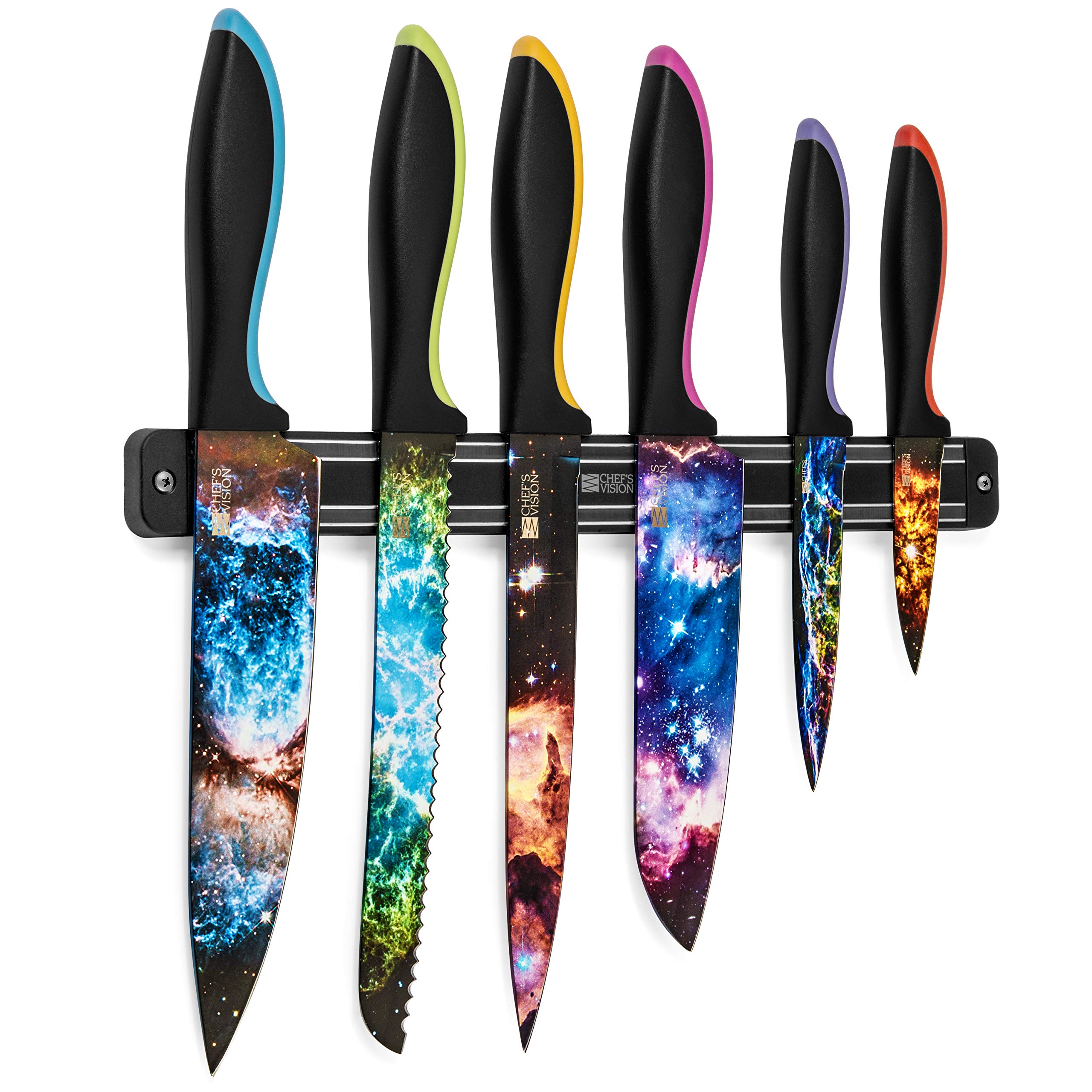 CHEF'S VISION Cosmos Knife Set Bundled With BEHOLD Wall-Mounted Magnetic Holder Black