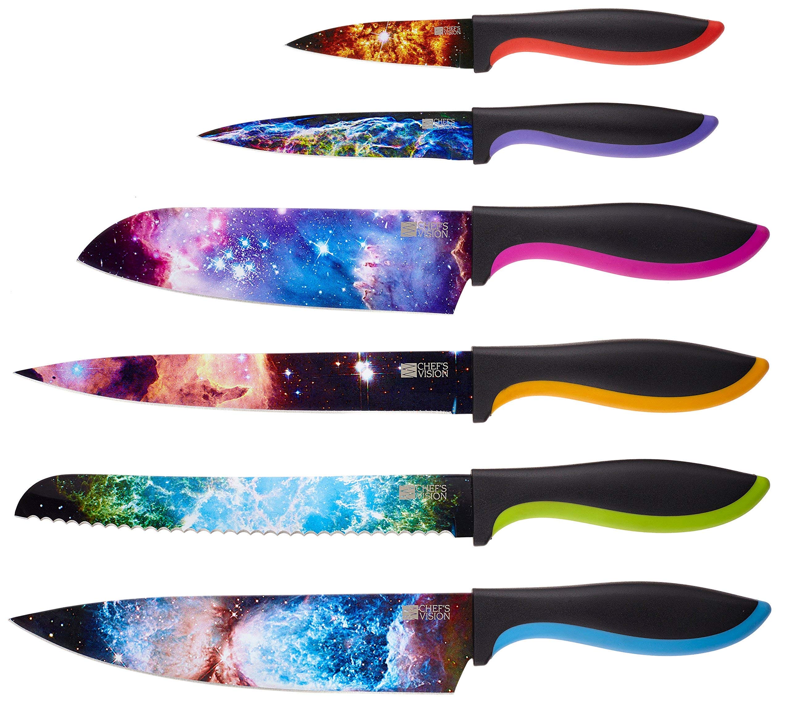 CHEF'S VISION Cosmos Knife Set Bundled With BEHOLD Wall-Mounted Magnetic Holder Black