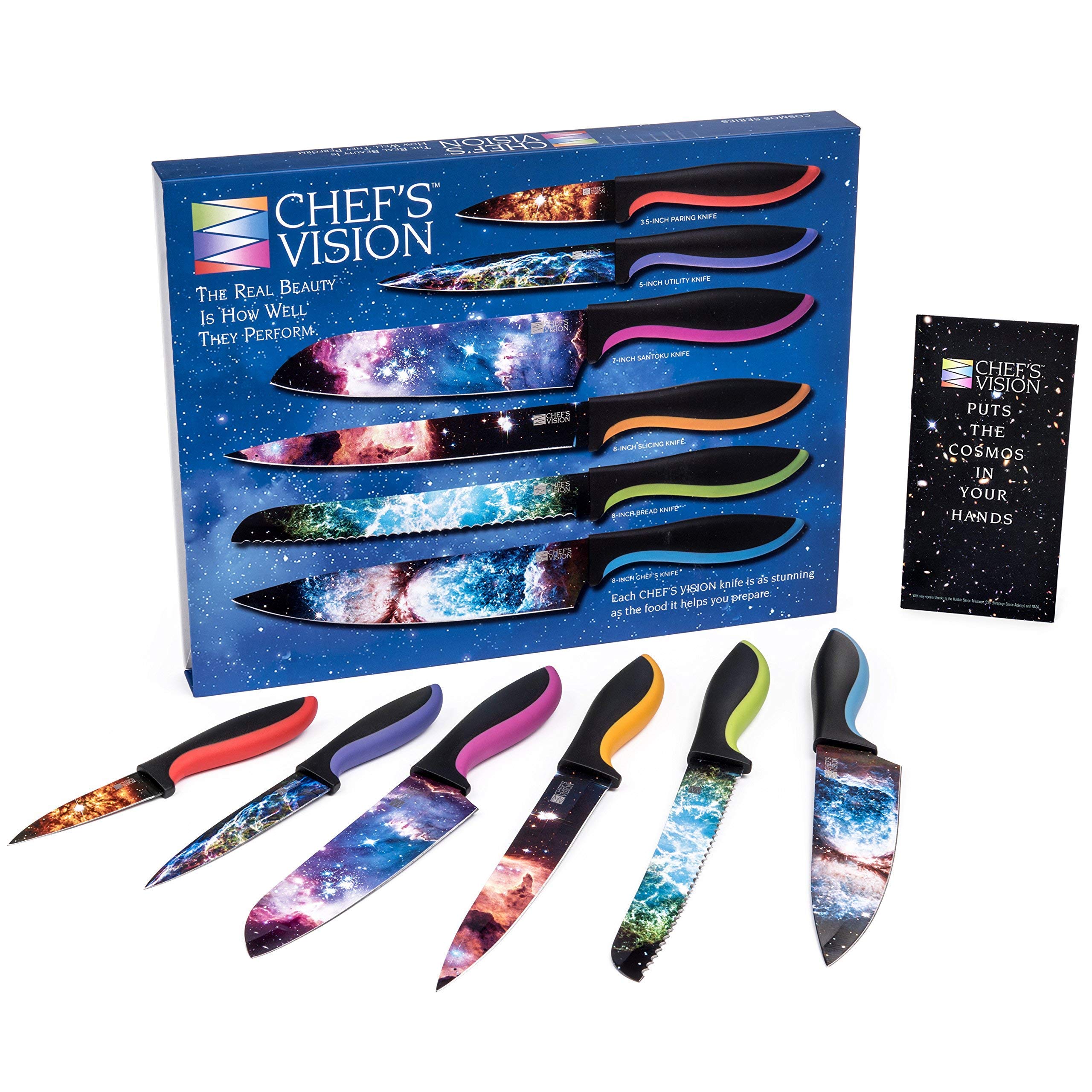 CHEF'S VISION Cosmos Knife Set Bundled With BEHOLD Wall-Mounted Magnetic Holder Black