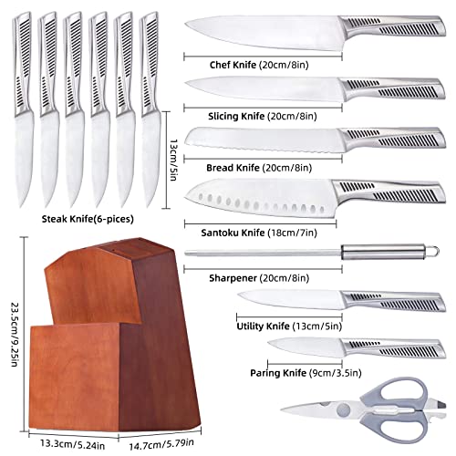 LASTOOLS Kitchen Knife Set, 15 Pieces Knife Sets for Kitchen with Wood Block, Super Sharp and Sturdy Superior German Stainless Steel Knife Sets, Meat Scissors, Knife Sharpener