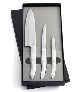 cutco #1827 kitchen classics boxed knife gift set - includes #1728 petite chef, 1721 trimmer, and #1720 paring knife - pearl white