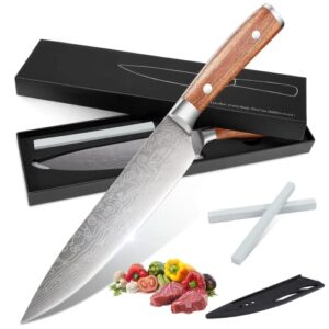 chef knief, kitchen knife 8 inch professional durable paring knife ultra sharp chefs knife premium stainless steel utility chopping cooking knife with whetstone