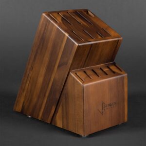 senken acacia wood knife block without knives - 15 slots for chef knife set, steak knives, and kitchen shears, smoothly finished natural acacia hardwood