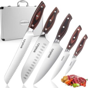 mosfiata kitchen knife set-5pcs, professional kitchen chef’s knives with ultra sharp stainless steel blades, bread knife cooking knives sets (silver)
