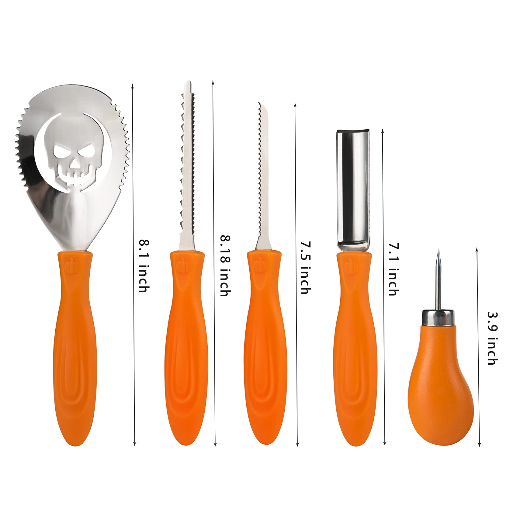 Vemake Pumpkin Carving Kit 5PCS - Professional Halloween Pumpkin Carving Set - Heavy Duty Stainless Steel Pumpkin Carving Knives Tool Set for Kids (Orange-S)