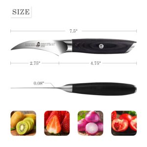 TUO Bird Beak Paring knife - 2.75" Peeling Knife Fruit Knife - German Stainless Steel Peeling Paring Knife - Tourne Knife with Pakkawood Handle - FALCON SERIES with Gift Box