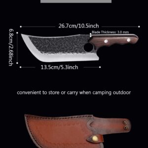 DRGSKL Camping Cleaver Knife Set - Hand Forged Viking Knife with Leather Sheath and Hand Forged Meat Cleaver Knife with Gift Box