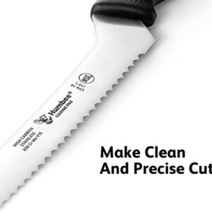 Humbee Cusine Pro, 10 inch Offset Bread Knife Serrated Knife Wave Razor-Sharp Blade Comfortable Grip Dishwasher Safe, NSF Certified