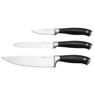 henckels forged elite razor-sharp 3-piece kitchen knife set, chef knife, paring knife, bread knife, german engineered informed by 100+ years of mastery