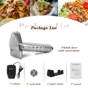 Commercial Shawarma Cutter Electric Gyro Slicer Doner Kebab Knife with 2 Blades & Holder, Stainless Steel Meat Cutter Machine for Shawarma, 0~6mm Thickness