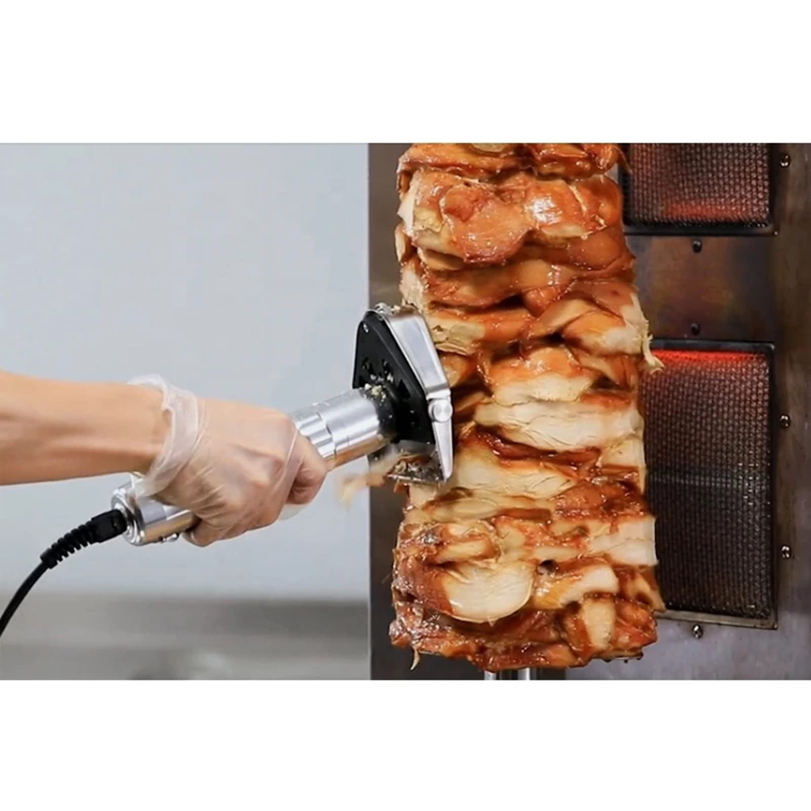 Commercial Shawarma Cutter Electric Gyro Slicer Doner Kebab Knife with 2 Blades & Holder, Stainless Steel Meat Cutter Machine for Shawarma, 0~6mm Thickness