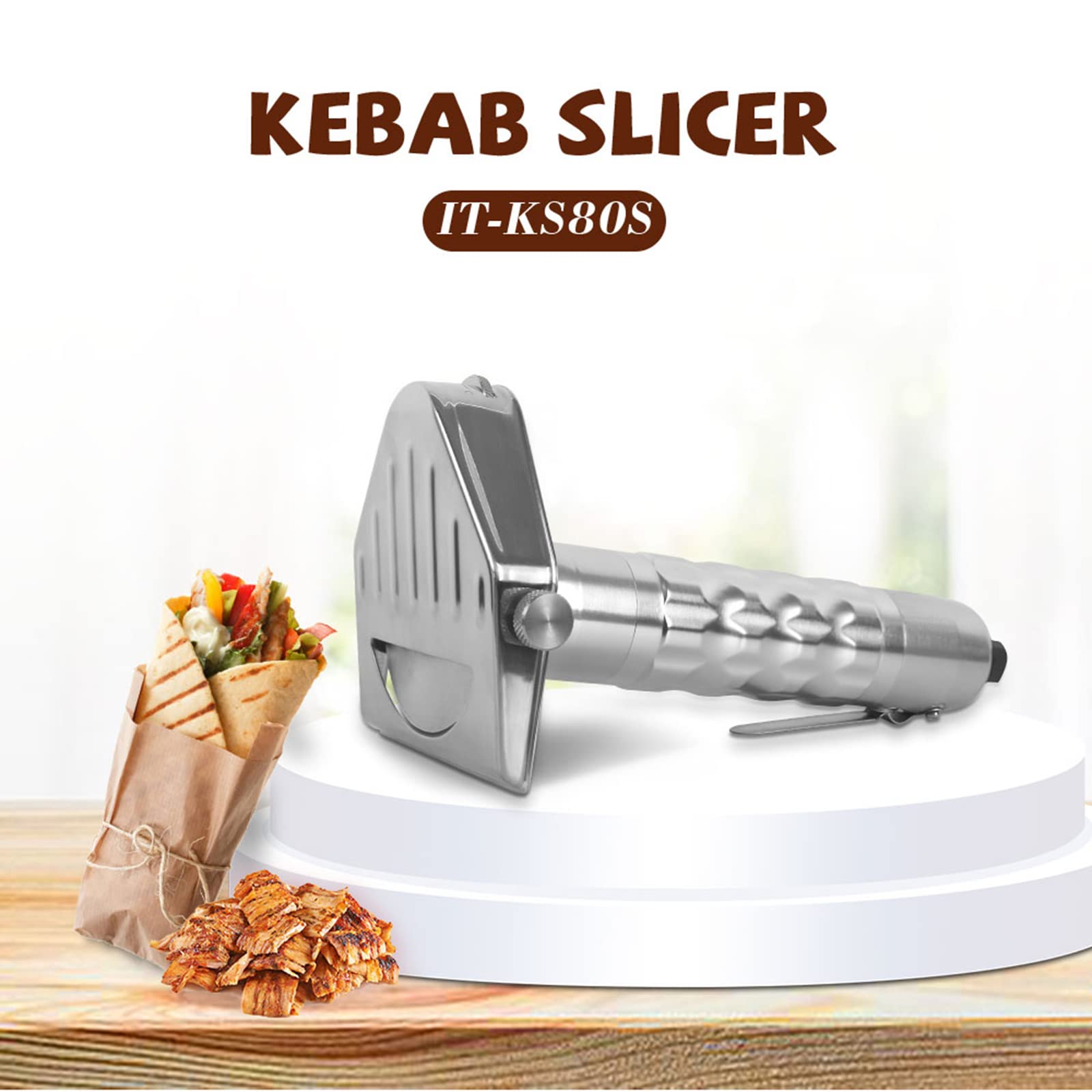 Commercial Shawarma Cutter Electric Gyro Slicer Doner Kebab Knife with 2 Blades & Holder, Stainless Steel Meat Cutter Machine for Shawarma, 0~6mm Thickness