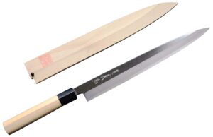 yoshihiro yamawaki hamono seisakusho jchc-270y gosaku series yasugi steel white no. 2 yanagi blade knife 10.6 inches (270 mm) with white sheath