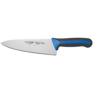 sof-tek, 8" cook's knife, soft grip handle,silver/black/blue