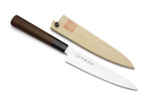 yoshihiro inox stain-resistant aus-8 steel ice hardened petty utility knife shitan handle 6" (150mm)